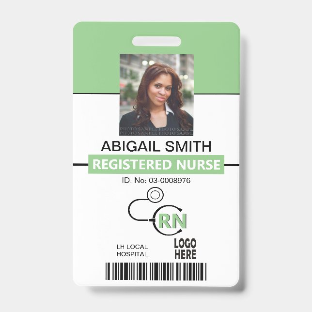 Badge Modèle de photo infirmière diplômée sage vert (Avant)