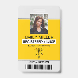 Badge Modèle de photo jaune caducée d'employé infirmière