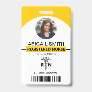 Badge Modèle de photo jaune employé infirmière diplômée 