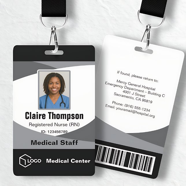 Badge Modèle de photo professionnel gris noir ID (Black Gray Professional Photo Template ID Badge
)