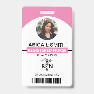 Badge Modèle de photo rose caducée pour employé Infirmiè