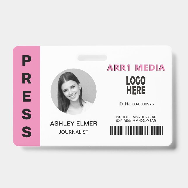 Badge Modèle de photo rose de carte d'identité d'employé (Avant)