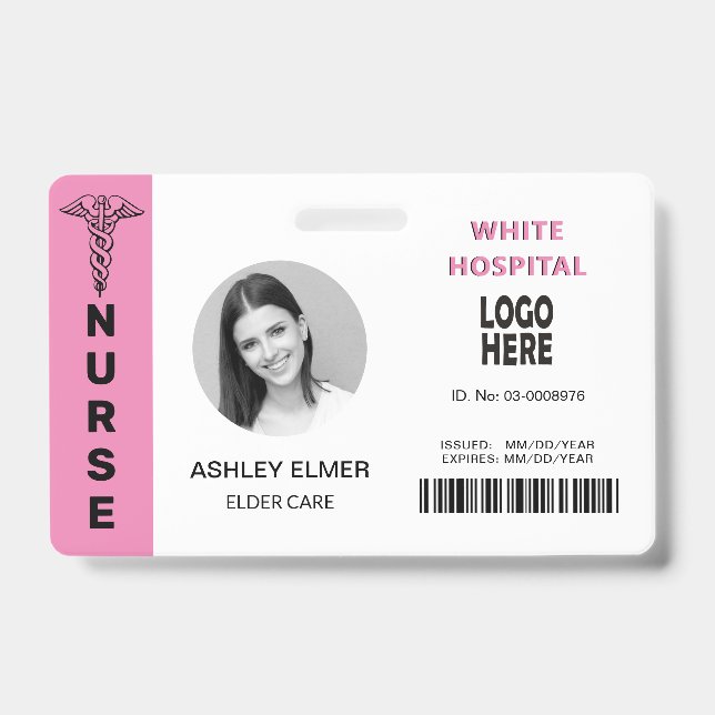 Badge Modèle de photo rose de carte d'identité d'infirmi (Avant)