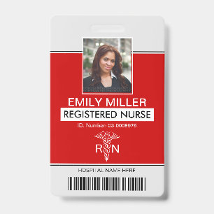Badge Modèle de photo rouge caducée d'employé infirmière