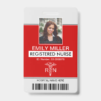 Badge Modèle de photo rouge caducée d'employé infirmière