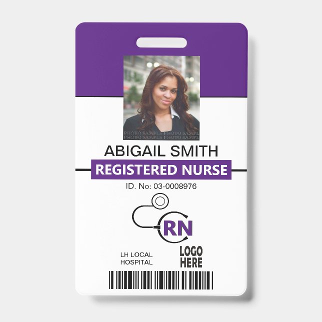 Badge Modèle de photo violet d'infirmière diplômée ID (Avant)