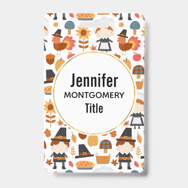 Badge Modèle de récolte de Pèlerins de Thanksgiving (Avant)