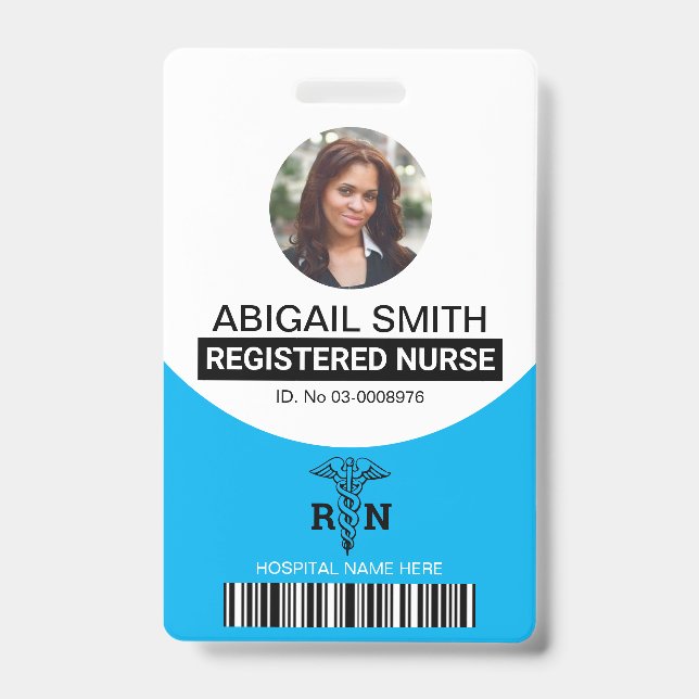 Badge Modèle photo de l'infirmière autorisée bleue (Avant)