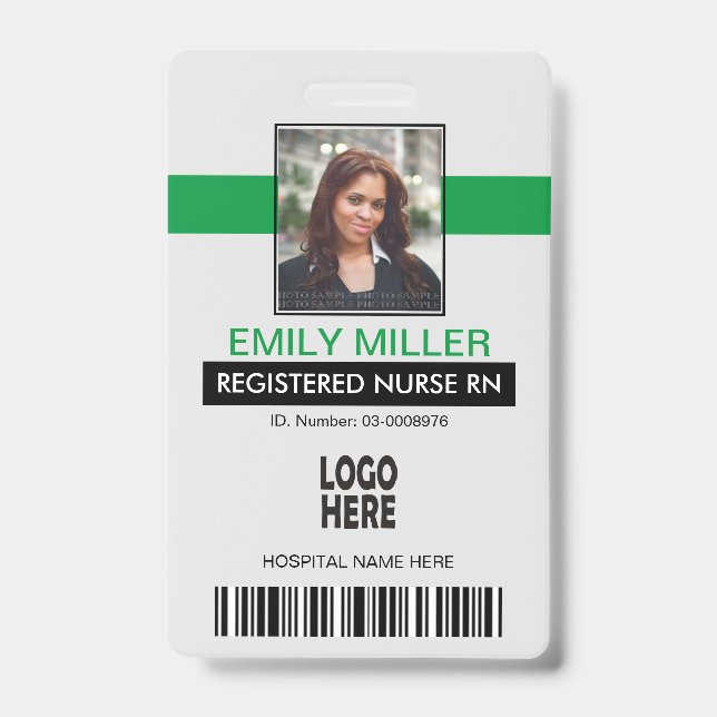 Badge modèle photo vert du logo de l'employé Médicale (Avant)