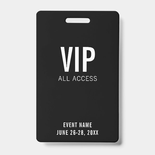 Badge Modern Black VIP All Access QR Code, événement (Avant)