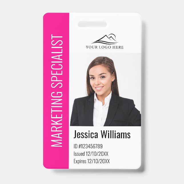 Badge Modern Company Employee Photo Logo Name Pink ID (Avant)