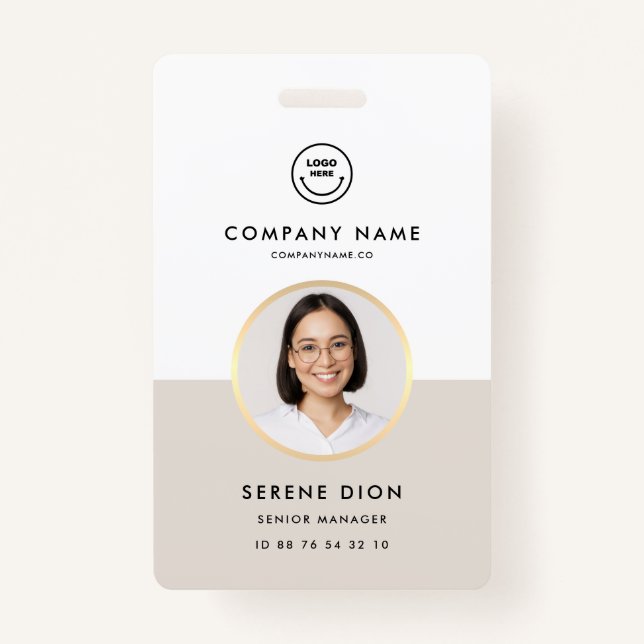 Badge Modern Company Staff Employee ID White Sand Photo  (Devant)