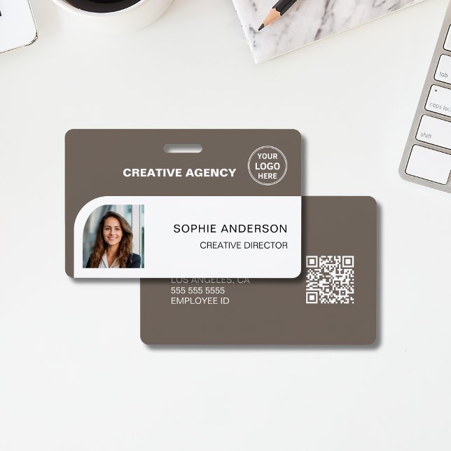 Badge Modern Custom Logo Taupe Employee Staff Name (Modern Custom Logo Taupe Employee Staff Name Badge)