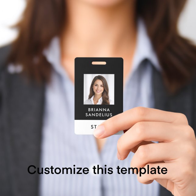 Badge Modern Custom Script Black & White Photo ID Name (Personalize this ID badge template with your photo and name and custom text. Modern black & white.
)