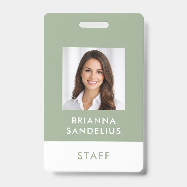 Badge Modern Custom Script Sage Green Photo ID Name (Avant)