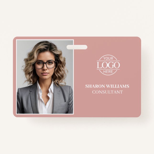 Badge Modern Elegant Simple Dusty Rose Employee Photo ID (Devant)