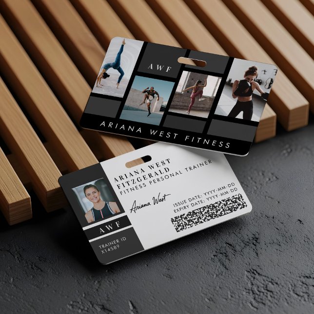 Badge Modern Four Photo Collage Personal Trainer Fitness (Modern Four Photo Collage Personal Trainer Fitness Badge)