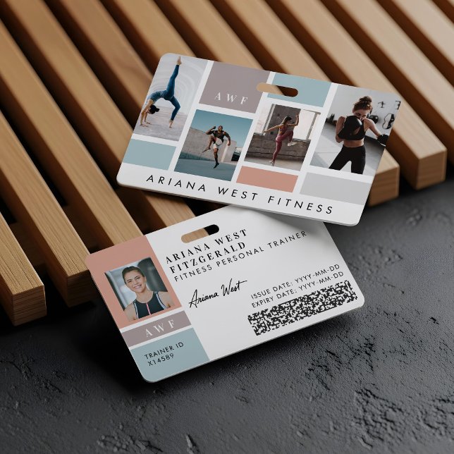 Badge Modern Four Photo Collage Personal Trainer Fitness (Modern Four Photo Collage Personal Trainer Fitness Badge)