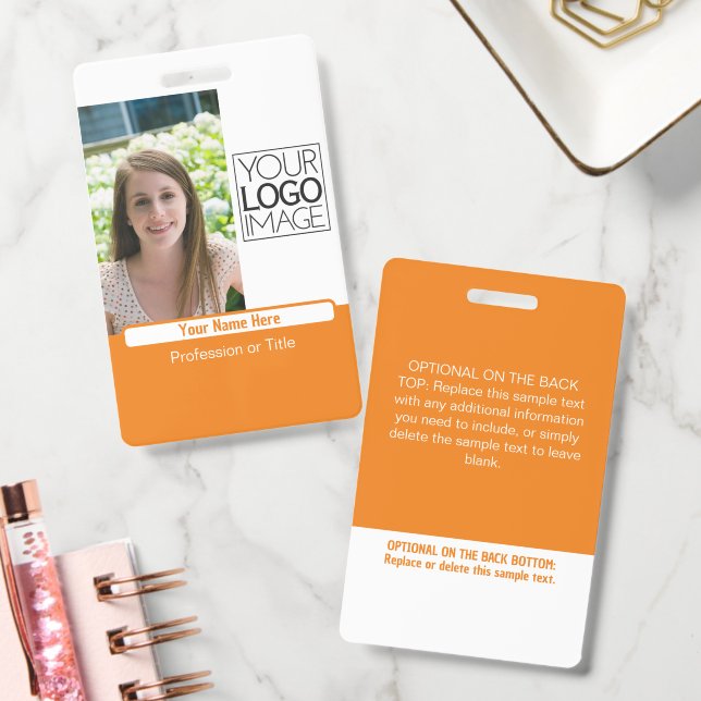 Badge Modern Orange Color Block Professional Photo Name (Bureau)