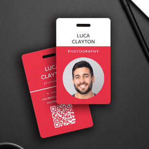 Badge Modern Photo Professional Code QR Logo Nom rouge