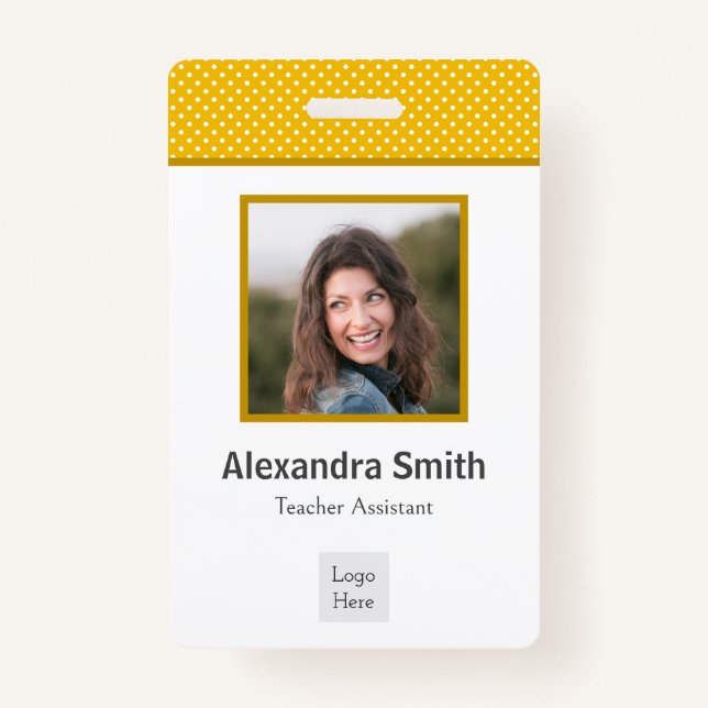 Badge Modern Simple Yellow White Polka Dots Professional (Devant)