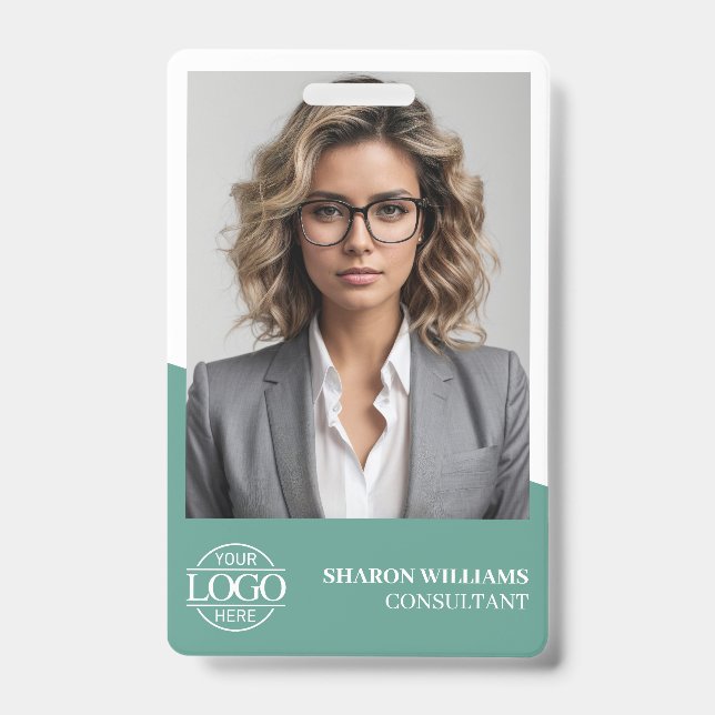 Badge Modern Teal Green Employee Photo Company Logo (Face)