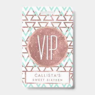 Badge Moderne Chic Mint Green Rose Parties scintillant o