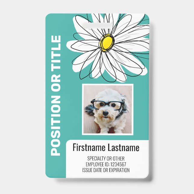 Badge Moderne Daisy avec photo, logo carte d'identité em (Avant)