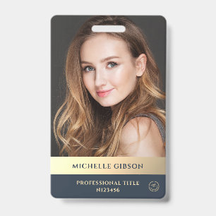Badge Moderne Elegant Professionnel Luxe Bleu Or
