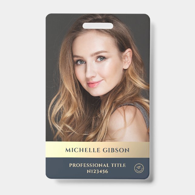 Badge Moderne Elegant Professionnel Luxe Bleu Or (Avant)