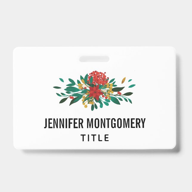 Badge Moderne floral Noël rouge vert et or (Avant)