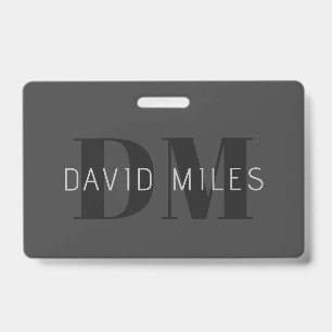Badge Moderne Gris Foncé & Noms et Monogrammes Éditable
