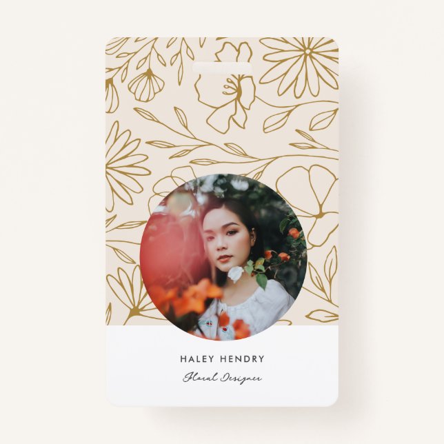 Badge Moderne minimaliste Motif d'or floral (Devant)