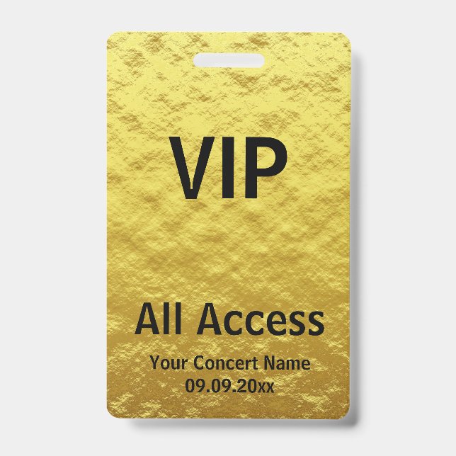Badge Moderne Personnalisé Gold Black VIP All Access (Face)