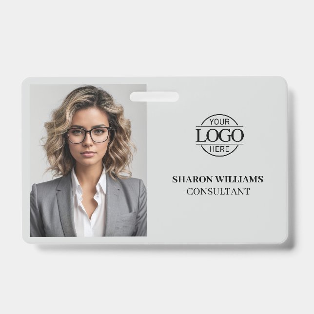 Badge Moderne Simple Gray clair Entreprise Employé Photo (Face)
