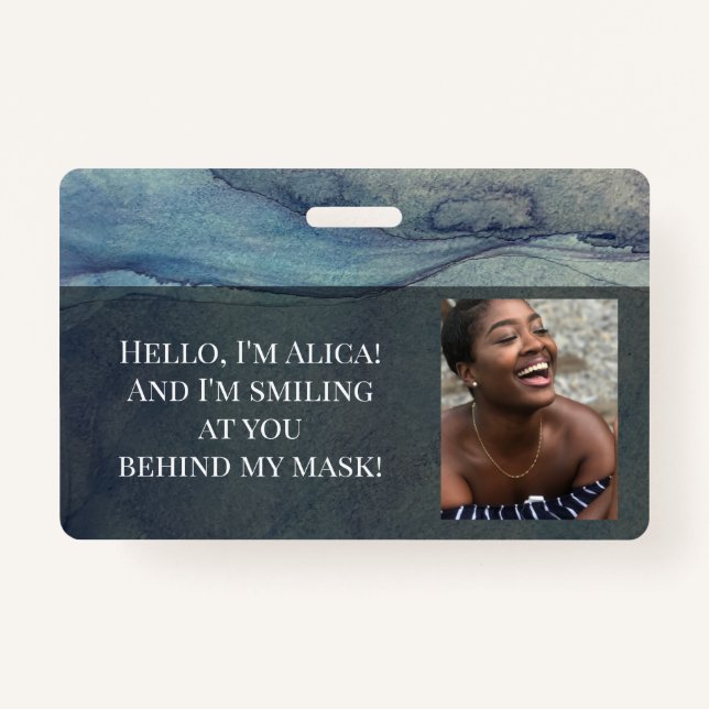 Badge Moi, je te souris derrière ce masque !Abstrait ble (Devant)