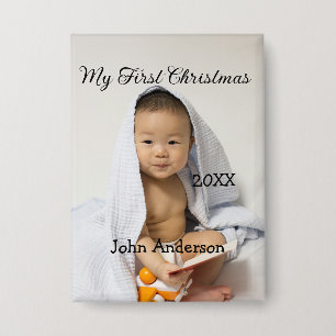 Badge Mon premier Noël ajoute nom de bébé date année pho