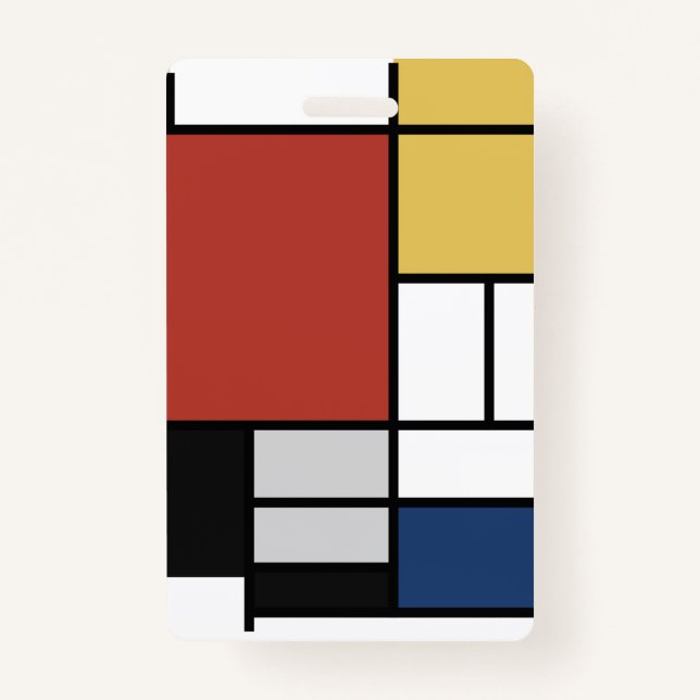 Badge Mondrian Peinture Rouge Plane Jaune Noir Gris Bleu (Devant)