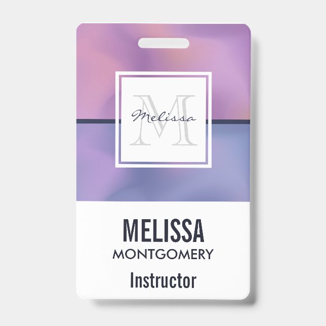 Badge Monogramme Abstrait moderne violet et rose (Front)