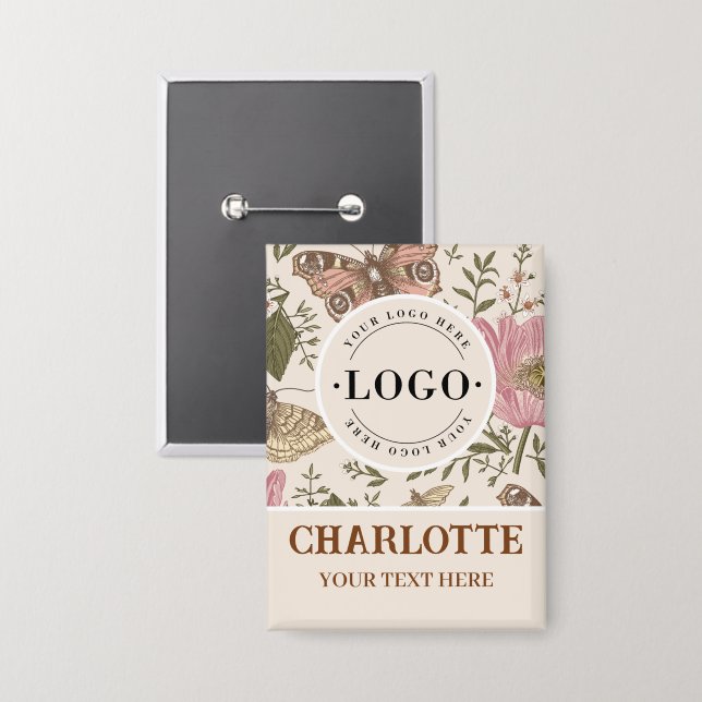 Badge Monogramme botanique Fleur sauvage moderne et tend (Recto/Verso)