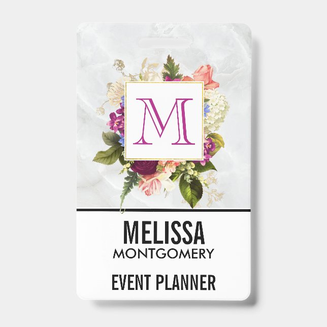 Badge Monogramme de bouquet floral aquarelle rose modern (Avant)