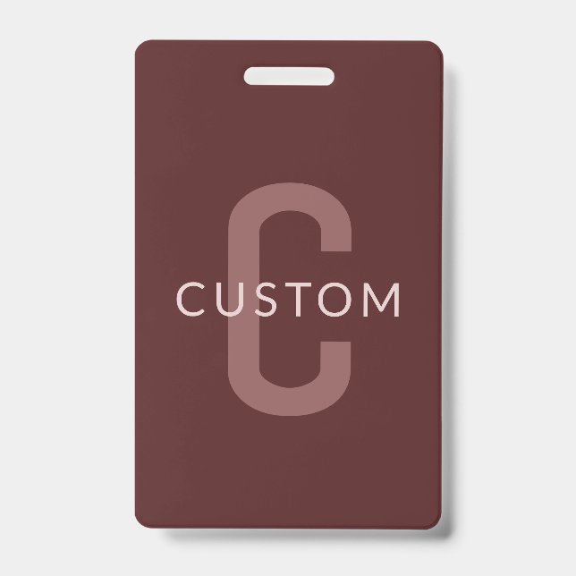Badge Monogramme de nom d'aspect moderne | Rouge bordeau (Avant)