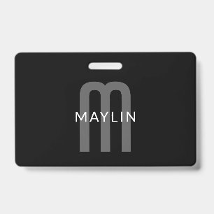 Badge Monogramme de nom de style moderne   Noir Gris Bla