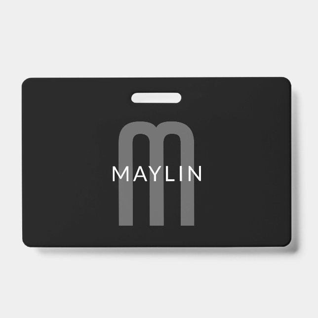 Badge Monogramme de nom de style moderne | Noir Gris Bla (Avant)