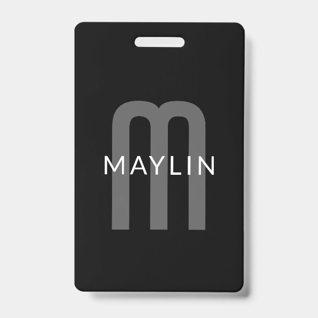 Badge Monogramme de nom de style moderne | Noir Gris Bla (Avant)