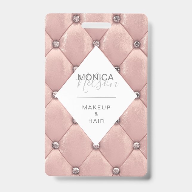 Badge monogramme élégant en rose gold capitonné (Avant)