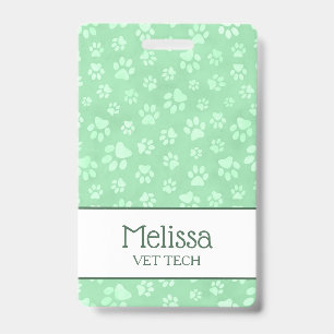 Badge Monogramme Empreinte de Patte d'Animal Vert Clair