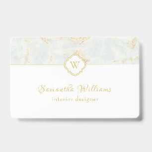Badge Monogramme Marbre Elégant Or Blanc