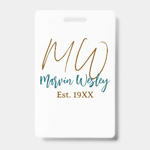 Badge Monogramme marron bleu turquoise année d'estimatio