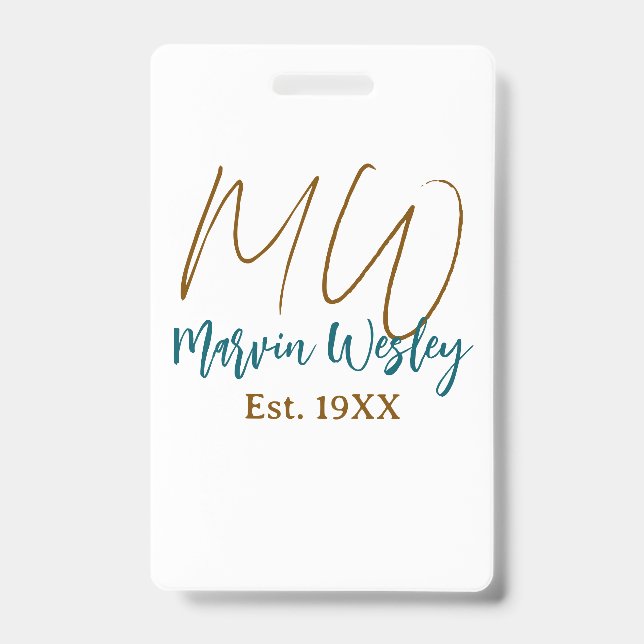 Badge Monogramme marron bleu turquoise année d'estimatio (Avant)